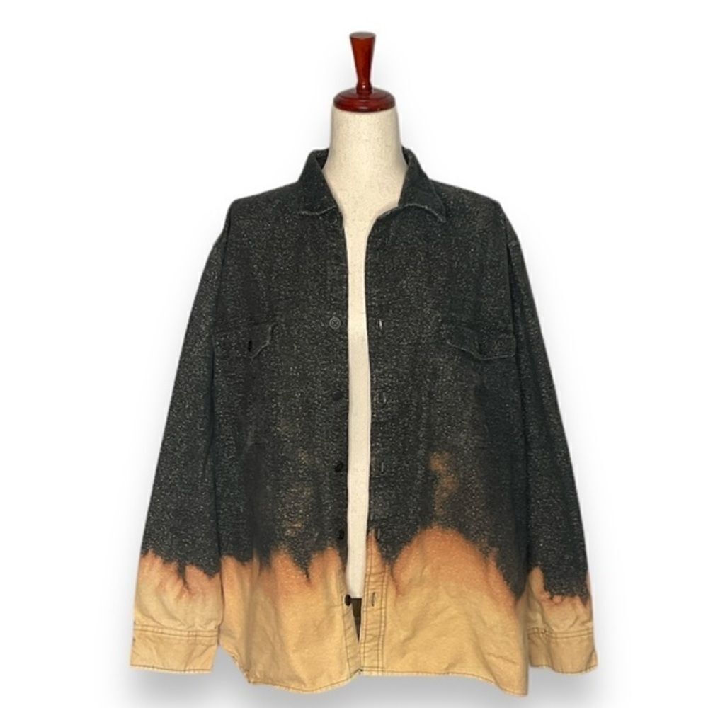 Freedom Foundry Grey Flannel Dip Bleach Dye Button Down Collared Shirt XXL